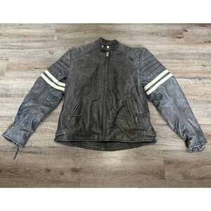 Gallanto Grey Distressed Leather Motorcycle Jacket Cafe Racer XL Womens